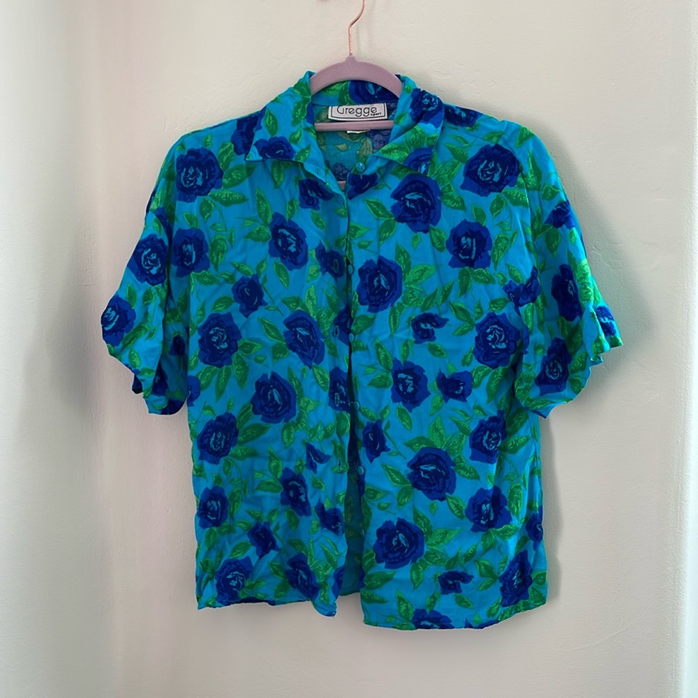 Vintage blue rose blouse